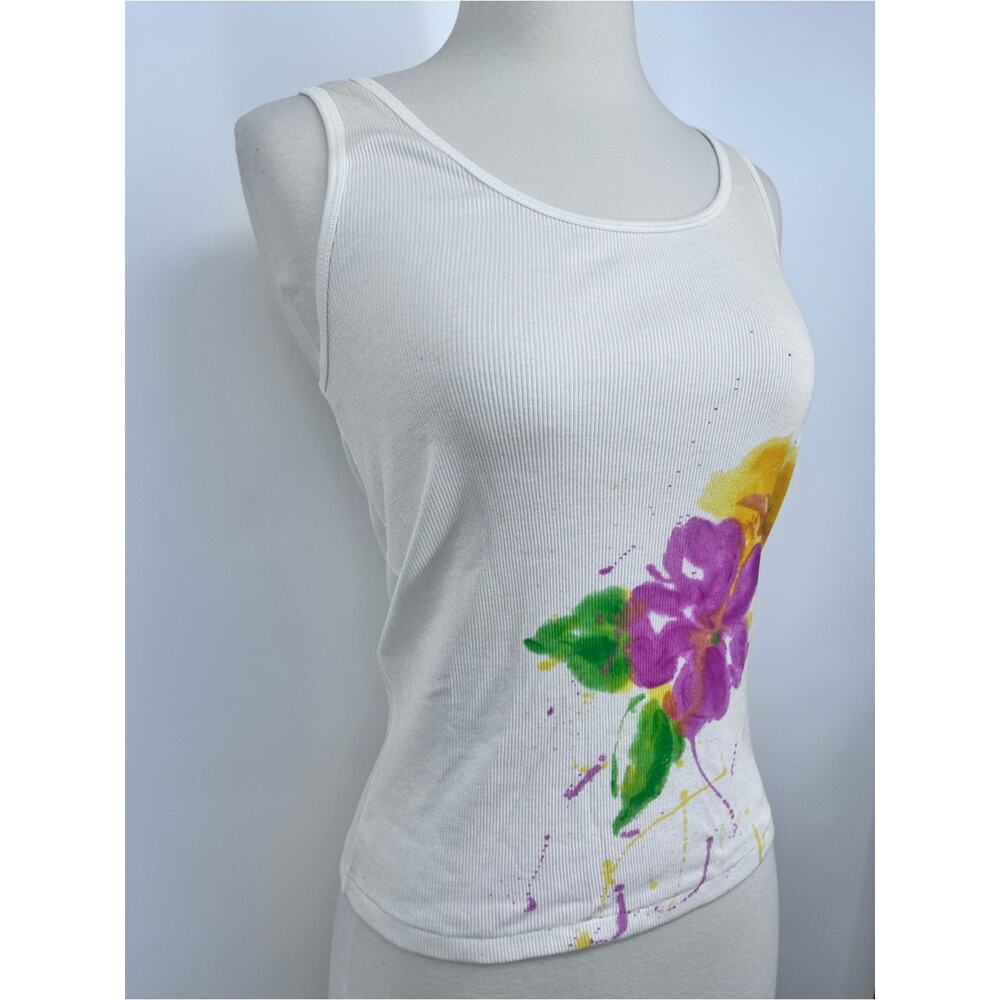 Ralph Lauren Y2K Graphic Floral Tank Medium White XS Ribbed Baby Tee Layering - Picture 3 of 7